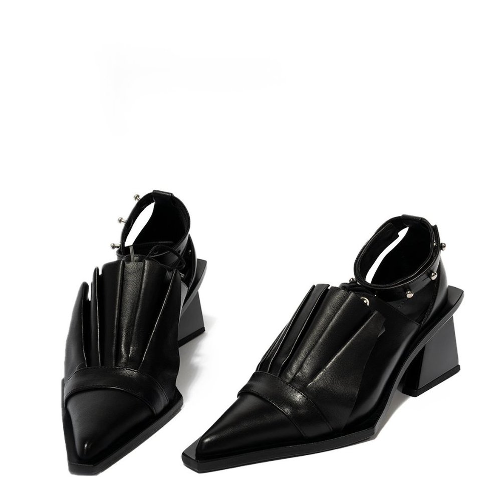 Marquis Almeida  BLACK POINTY FRILL LACE UP PUMPS 37